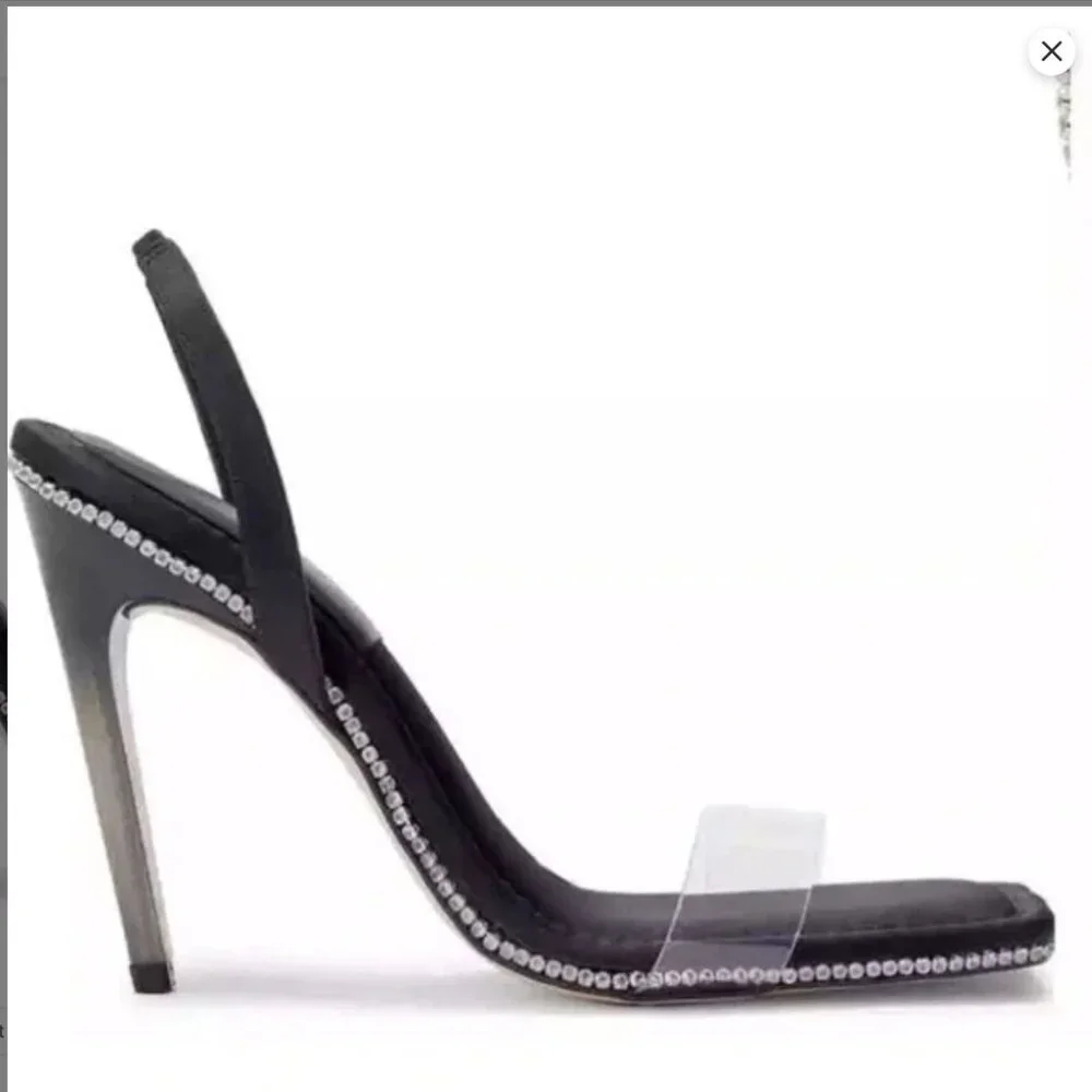 Good American Women's 7 Crystal Crush Lucite Satin Rhinestone Stilletto Heels